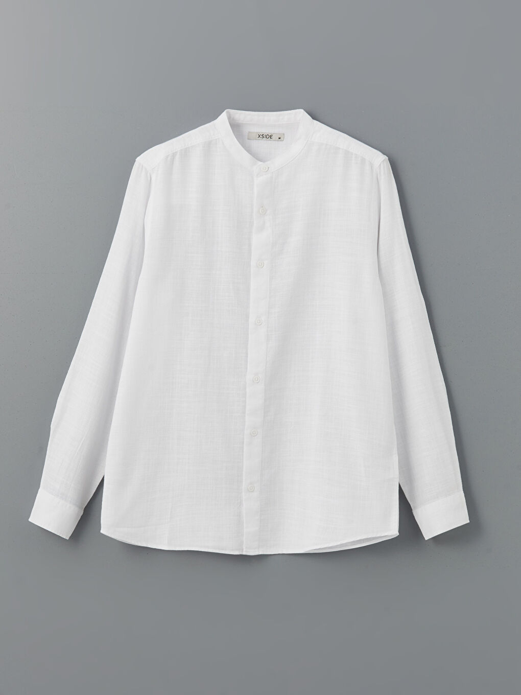 Рубашка с длинным рукавом, стандартного кроя, с воротником-стойкой для мужчин-4