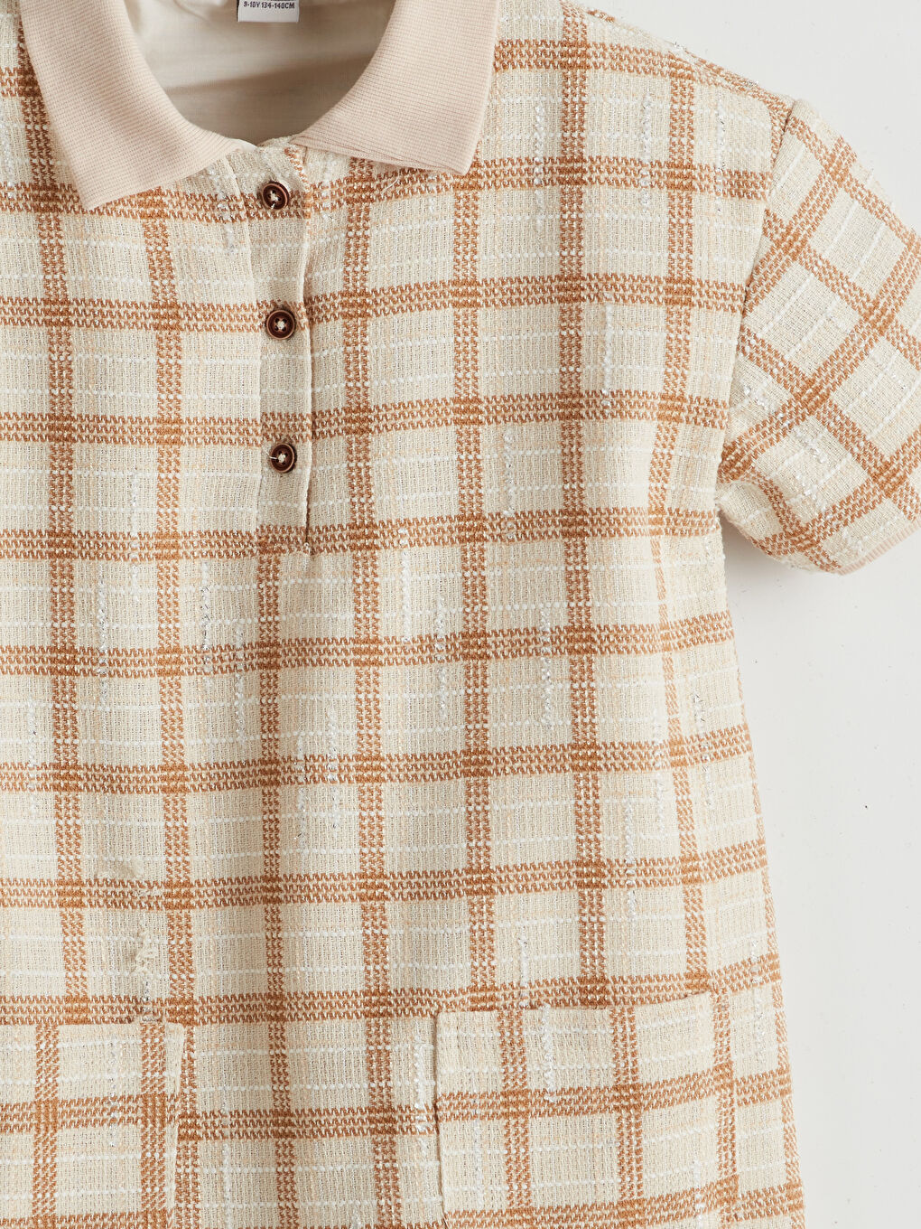 Polo Collar Plaid Girls' Tweed Dress -S53322Z4-LRB