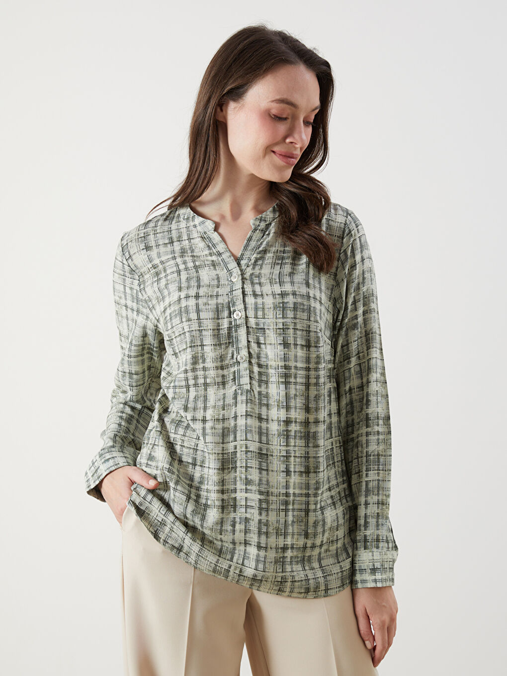 Notch Neck Patterned Women's Blouse -S53332Z8-LRK