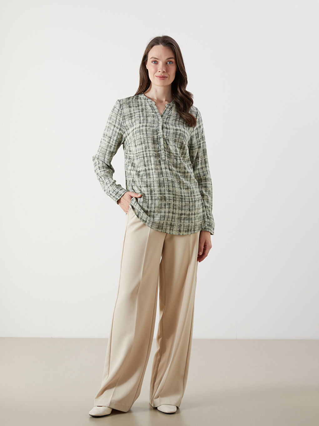 Notch Neck Patterned Women's Blouse -S53332Z8-LRK