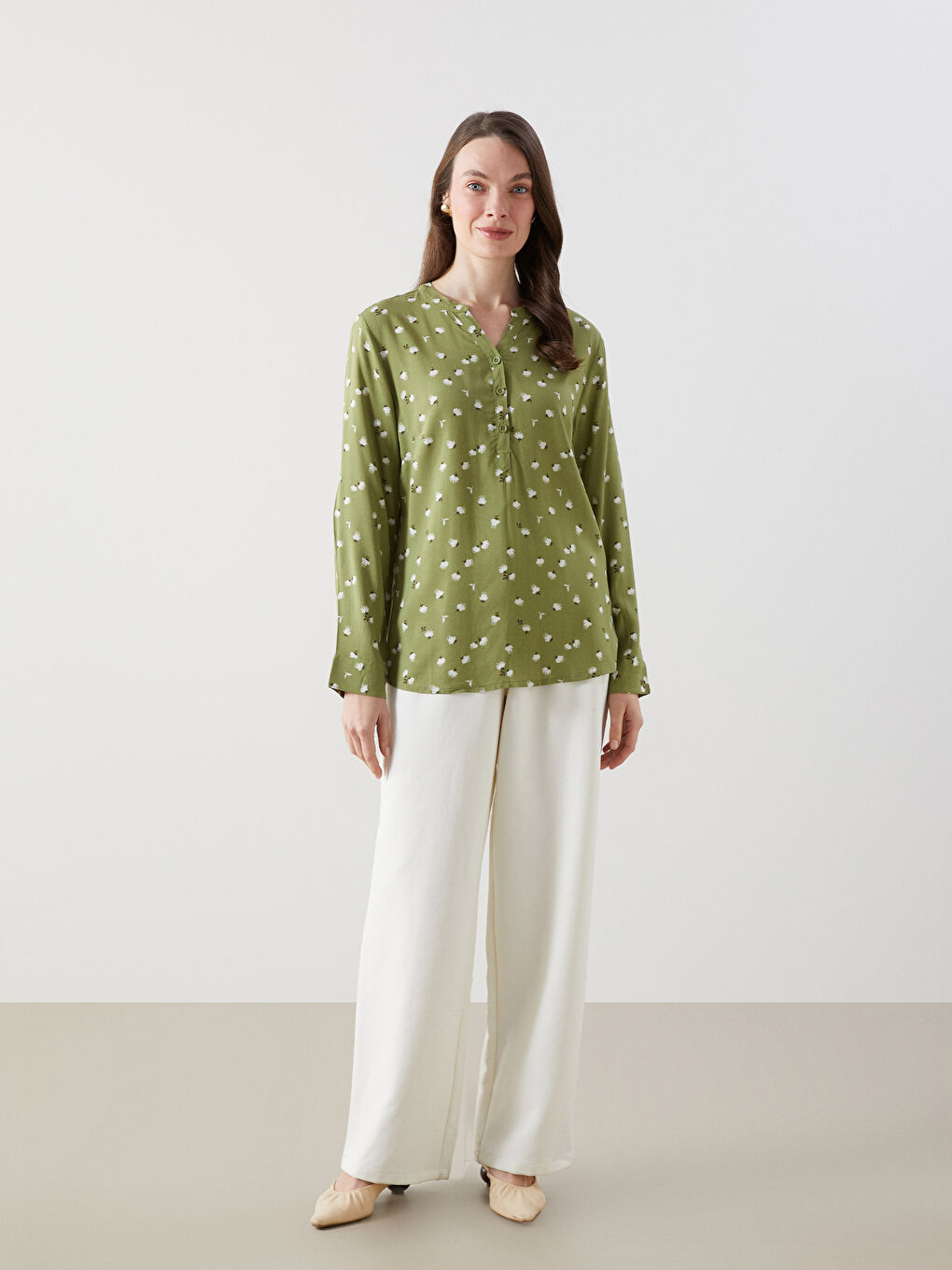 Notch Neck Patterned Women's Blouse -S53332Z8-LS6