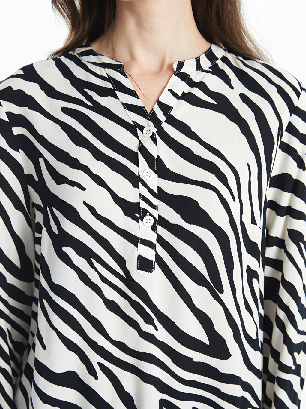 Henley Neckline Patterned Women's Blouse -S53332Z8-SWC