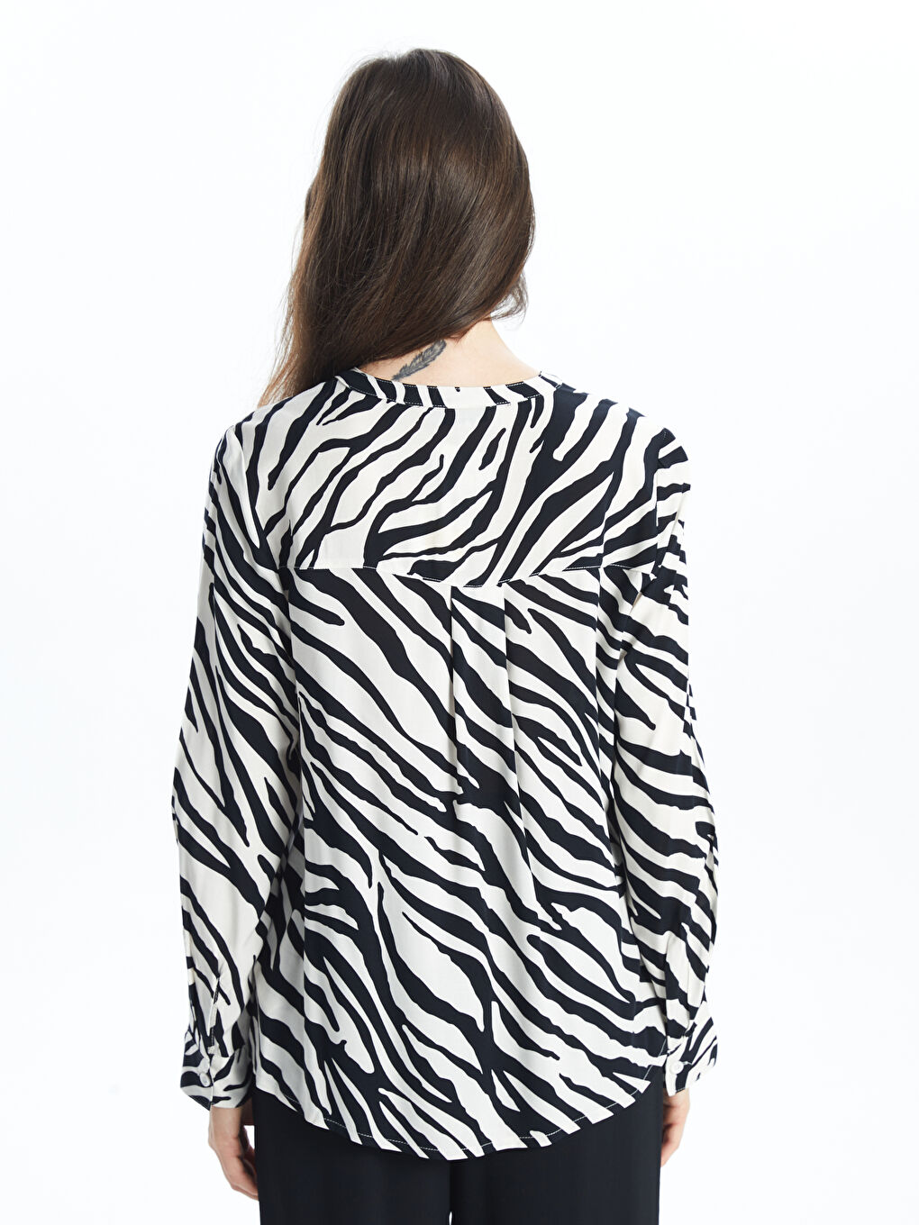 Henley Neckline Patterned Women's Blouse -S53332Z8-SWC