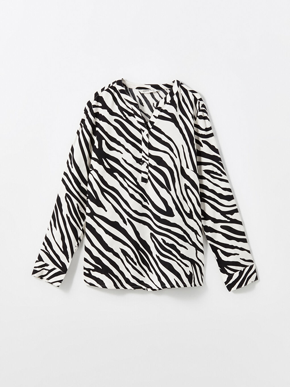 Henley Neckline Patterned Women's Blouse -S53332Z8-SWC