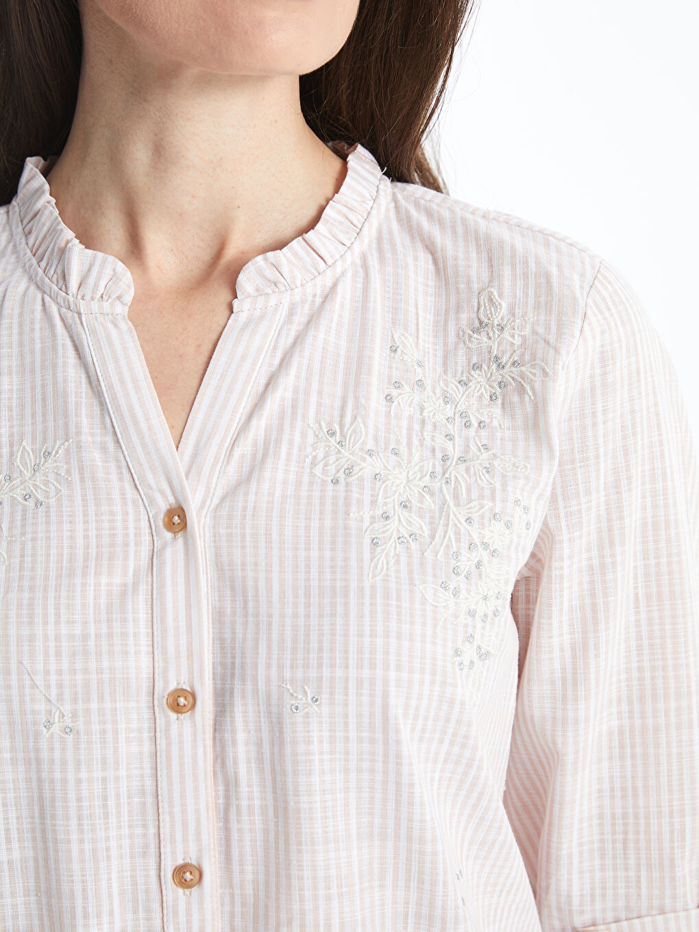 Women's Crew Neck Striped Poplin Shirt -S53335Z8-LE8