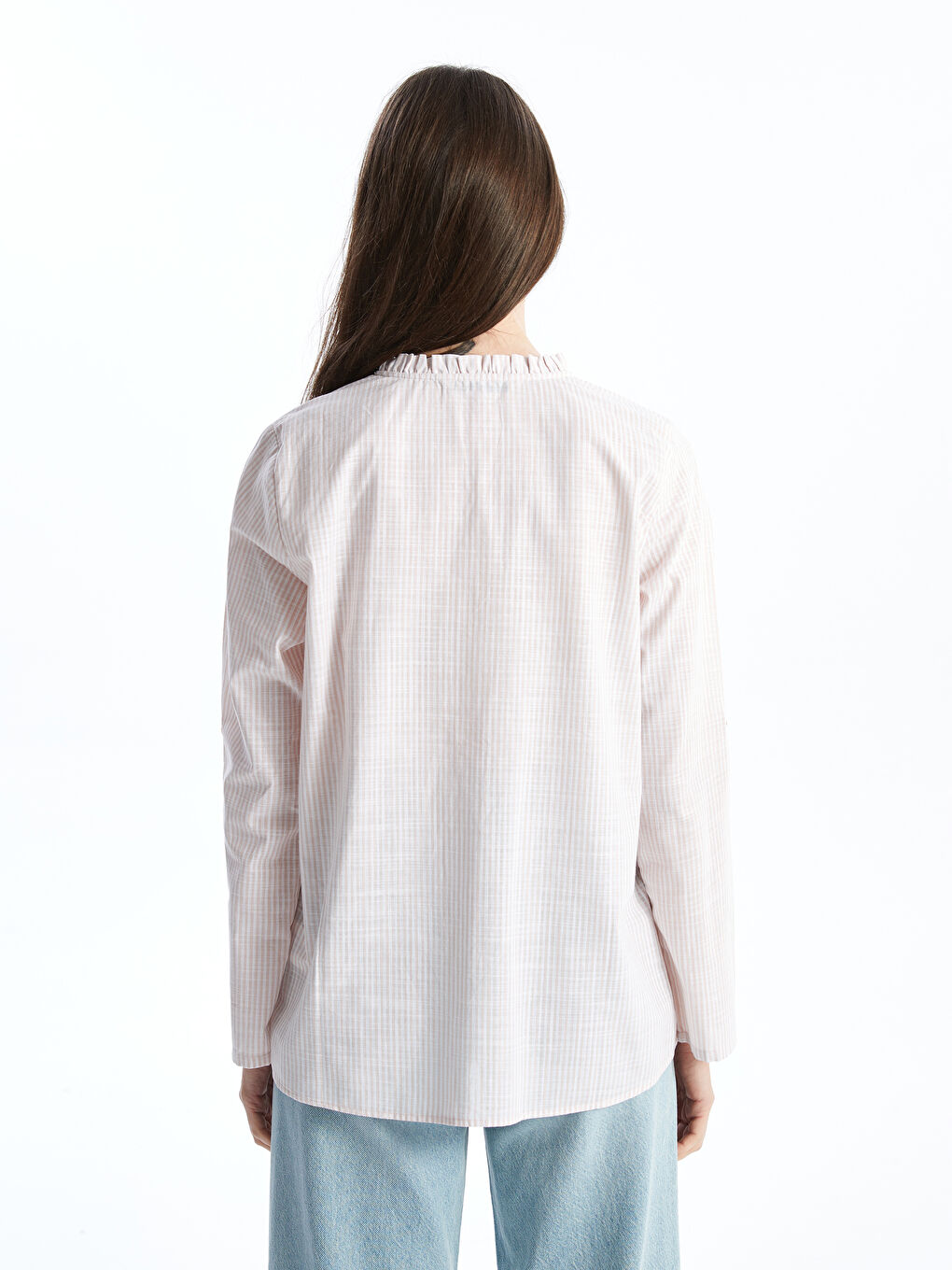 Women's Crew Neck Striped Poplin Shirt -S53335Z8-LE8
