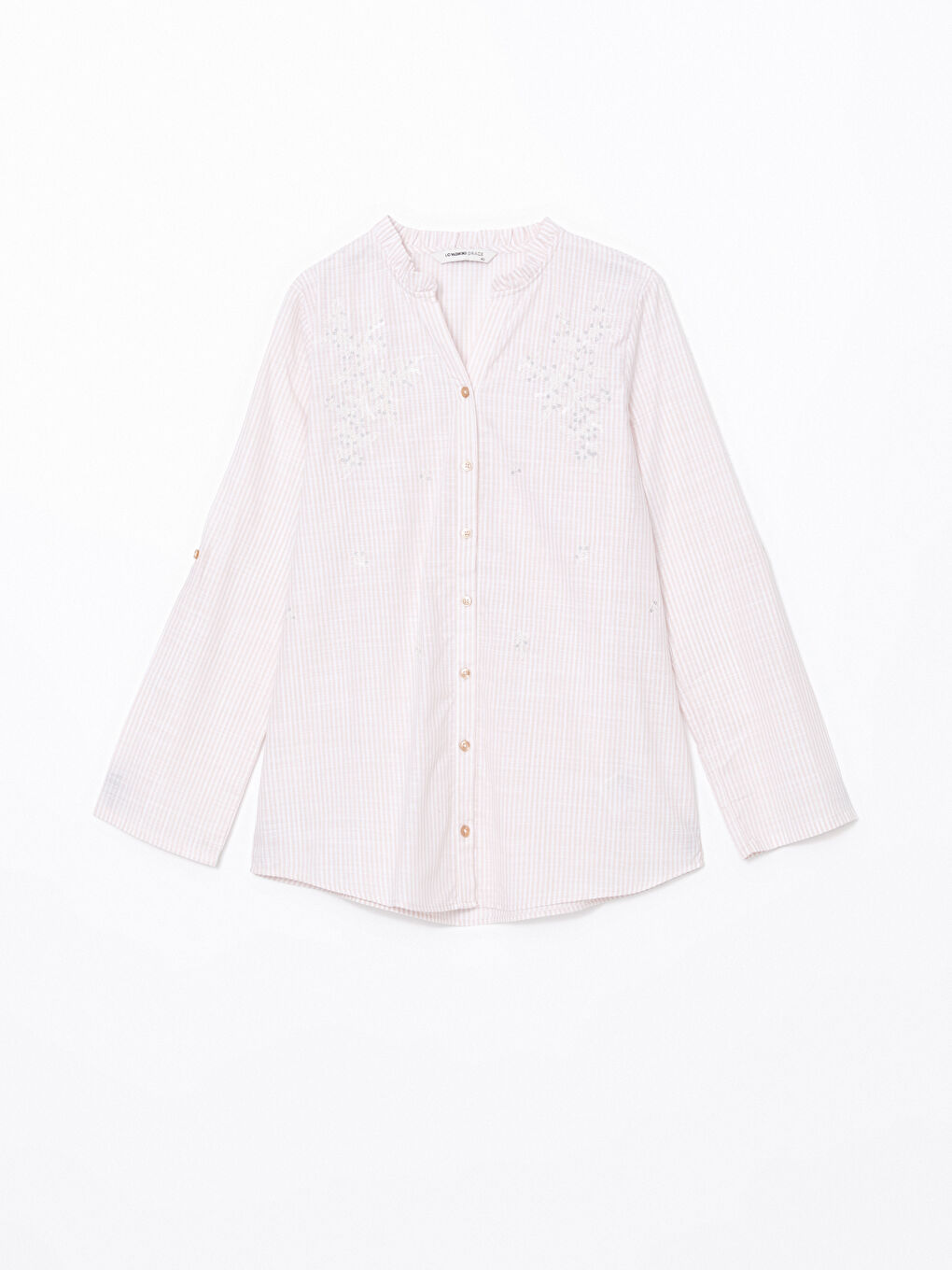Women's Crew Neck Striped Poplin Shirt -S53335Z8-LE8