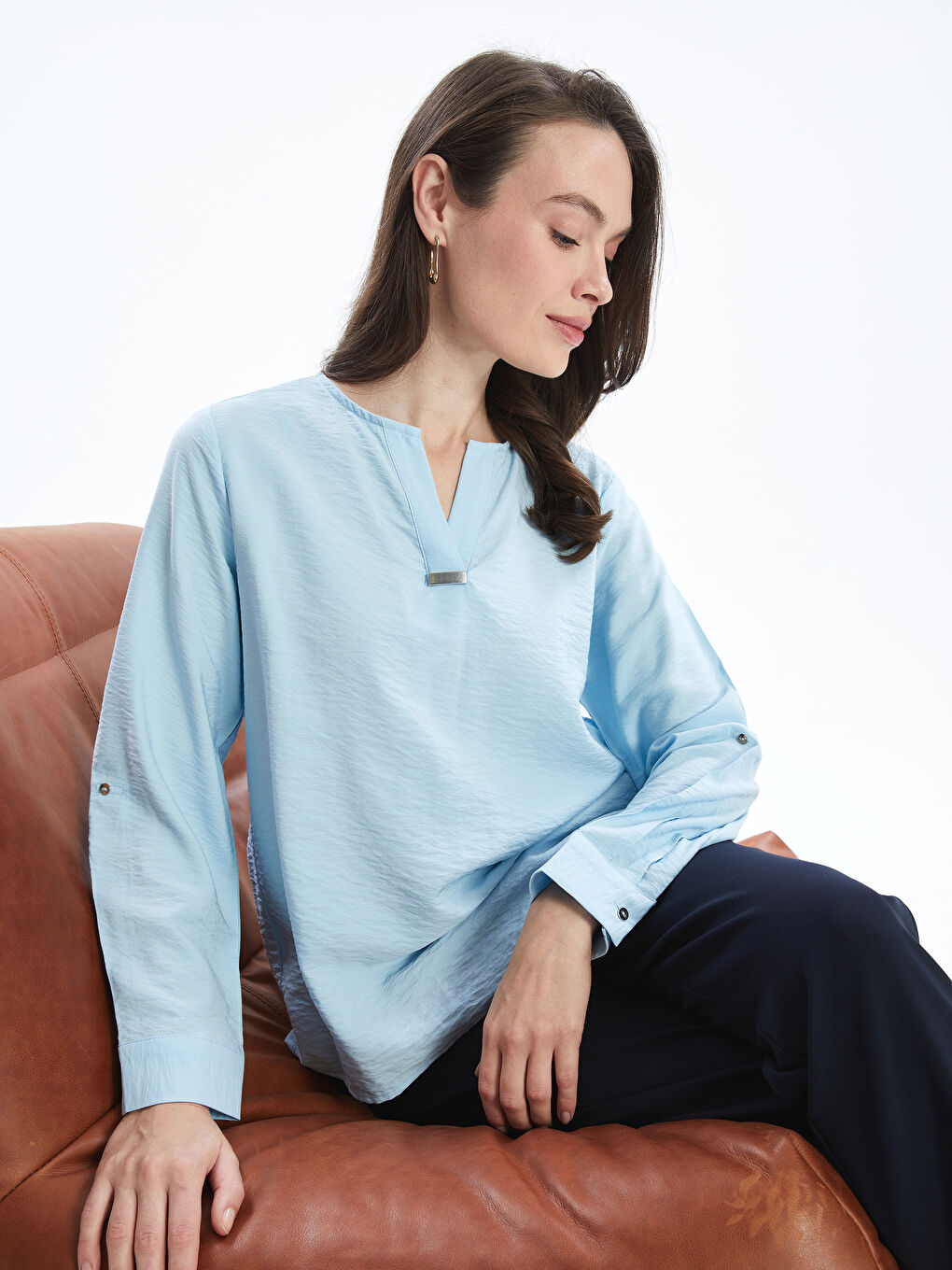 Notch Neck Women's Blouse -S53336Z8-PPZ