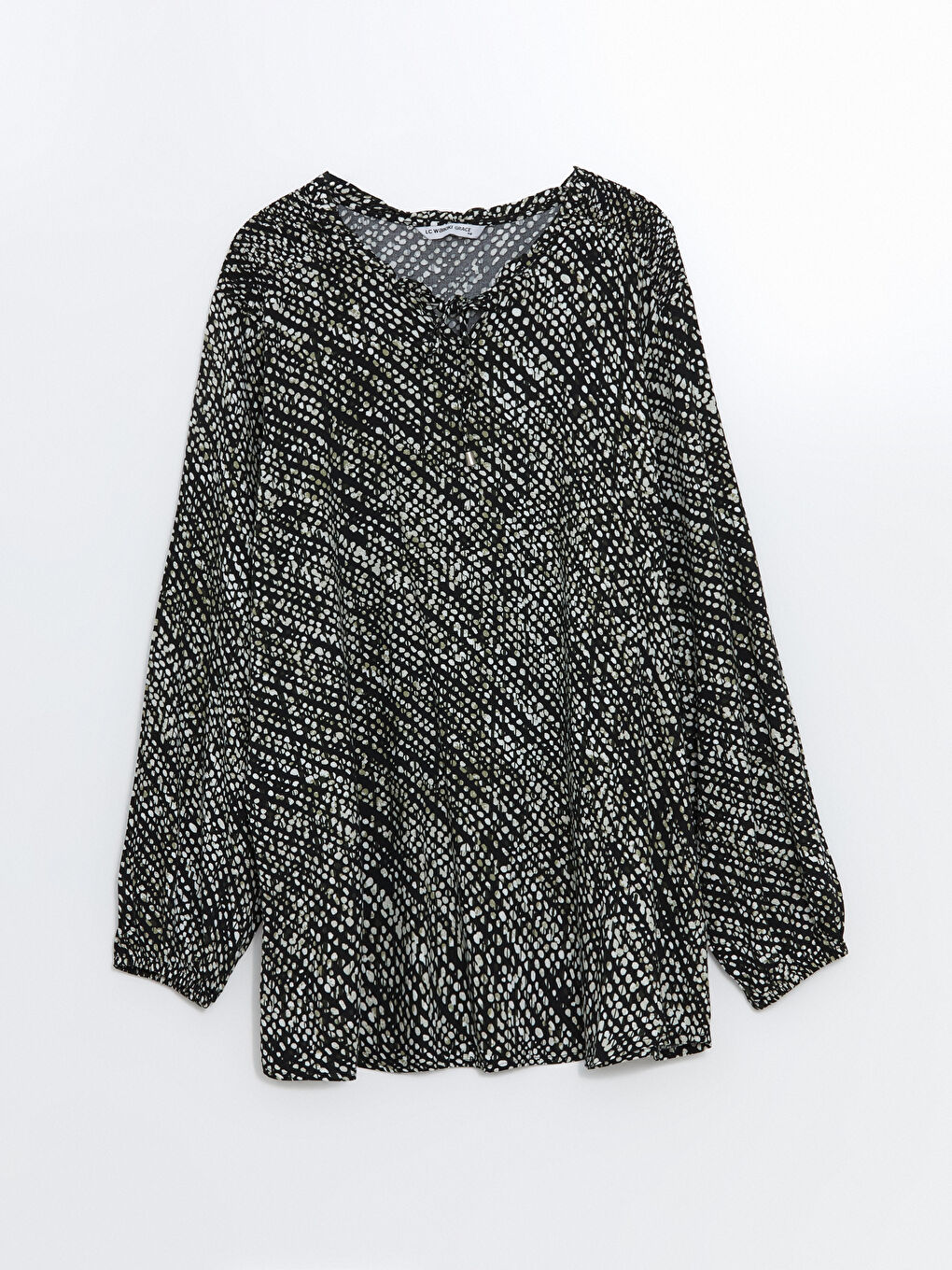 Ženska dezenirana bluza sa kragnom koja se vezuje -S53337Z8-LQJ