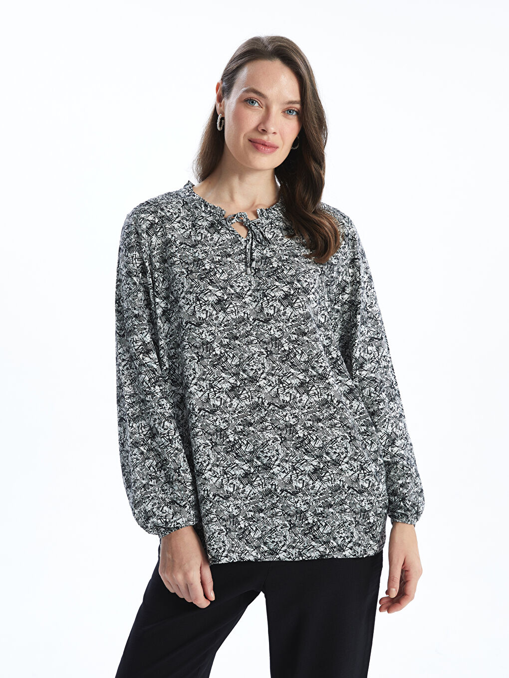 Tie Collar Patterned Women's Blouse -S53337Z8-SW6