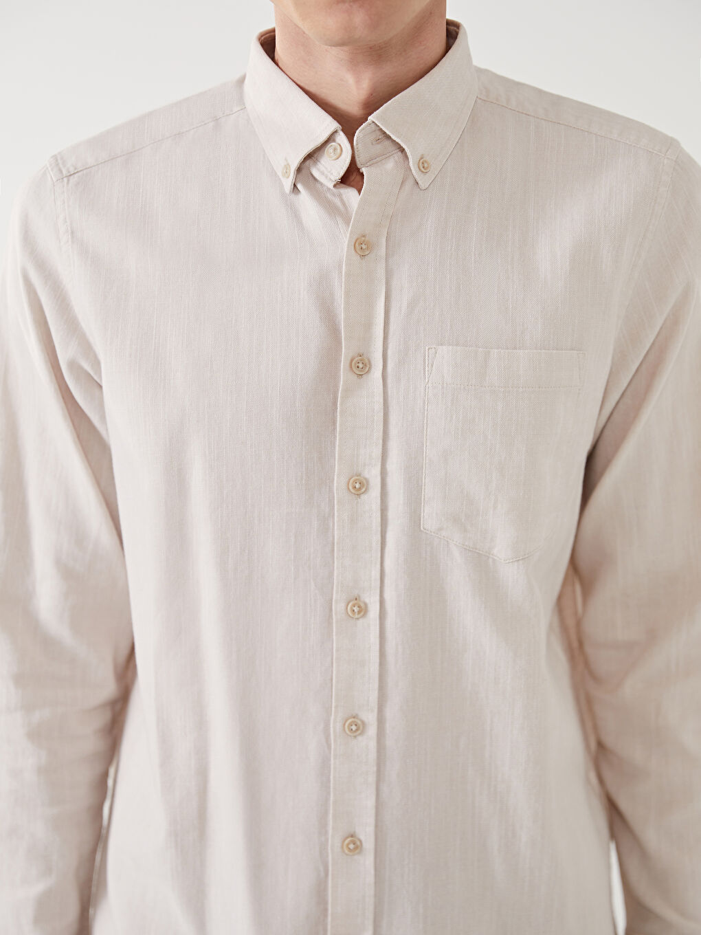 რეგულარული მორგება გრძელმკლავიანი ლინენის ნაზავი მამაკაცის პერანგი-2