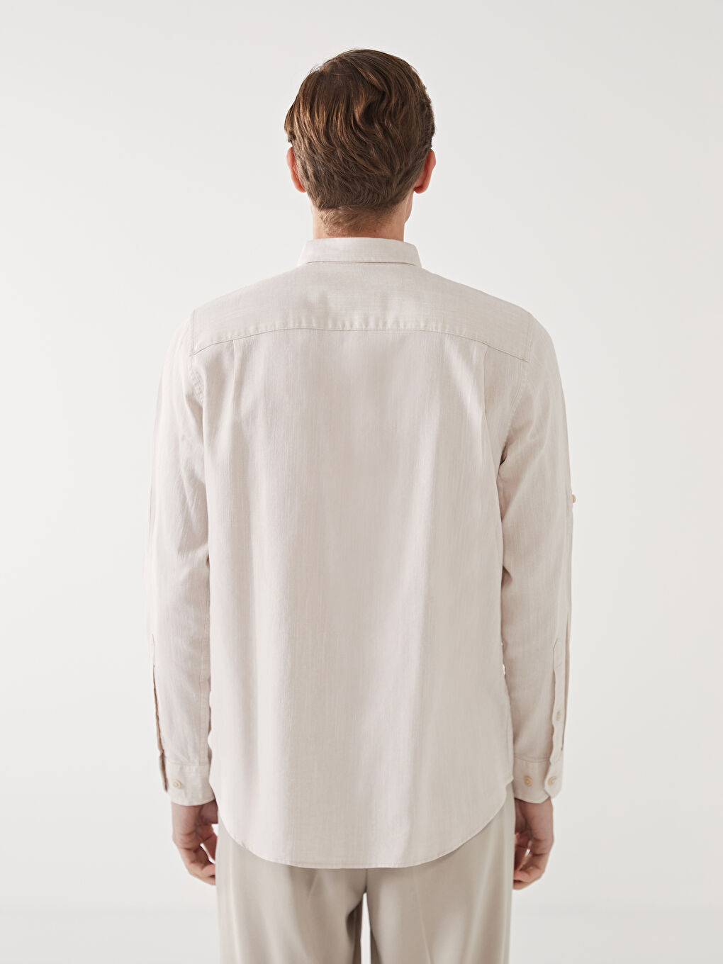 რეგულარული მორგება გრძელმკლავიანი ლინენის ნაზავი მამაკაცის პერანგი-3