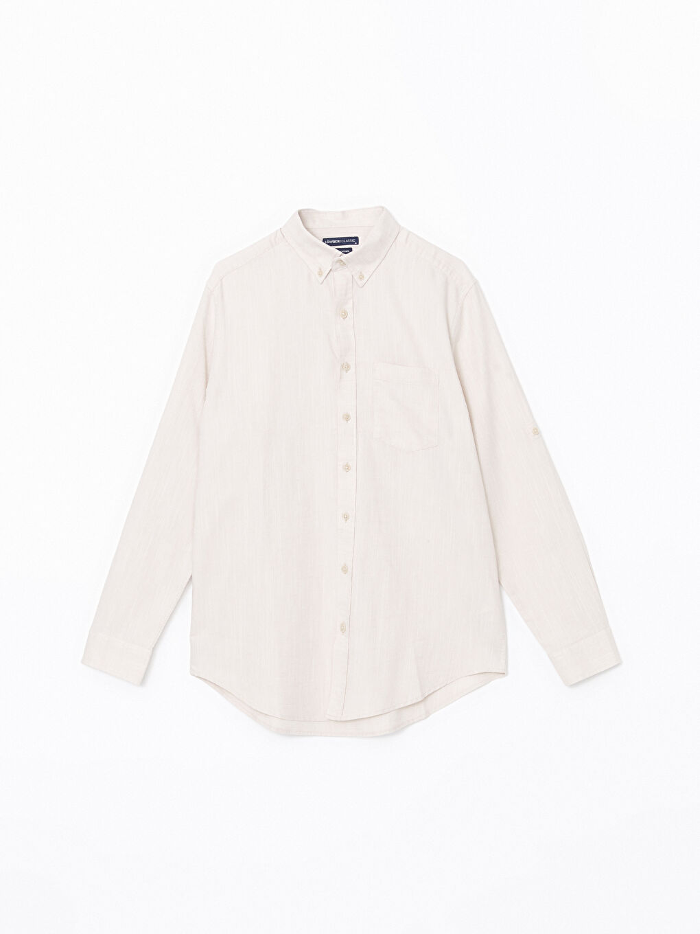 რეგულარული მორგება გრძელმკლავიანი ლინენის ნაზავი მამაკაცის პერანგი-4