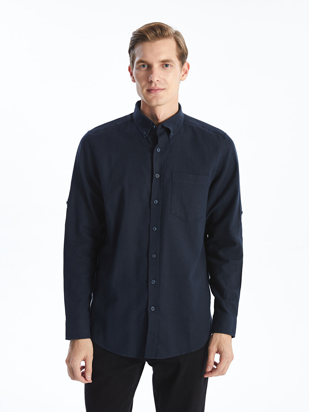 Regular Fit Long Sleeve Linen Blend Men's Shirt -S53339Z8-RFH