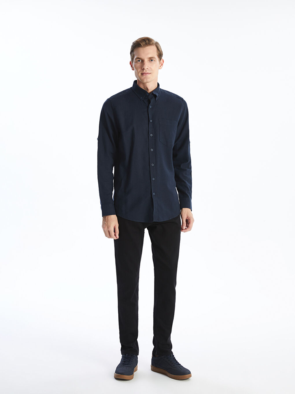 Regular Fit Long Sleeve Linen Blend Men's Shirt -S53339Z8-RFH