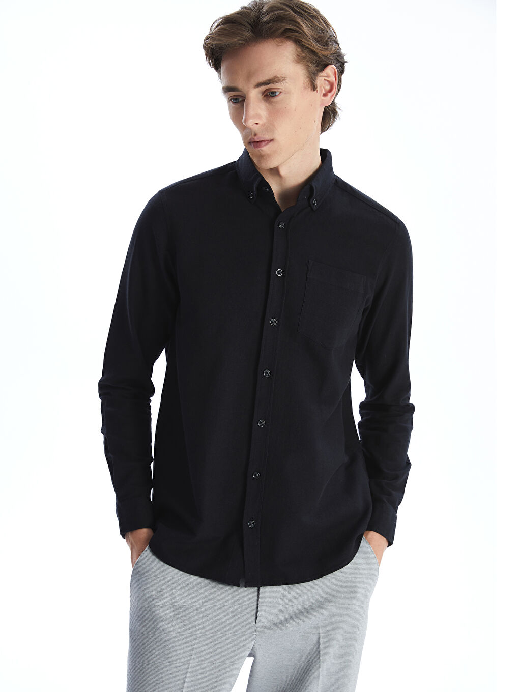 Regular Fit Long Sleeve Linen-Blend Men's Shirt -S53339Z8-RQL