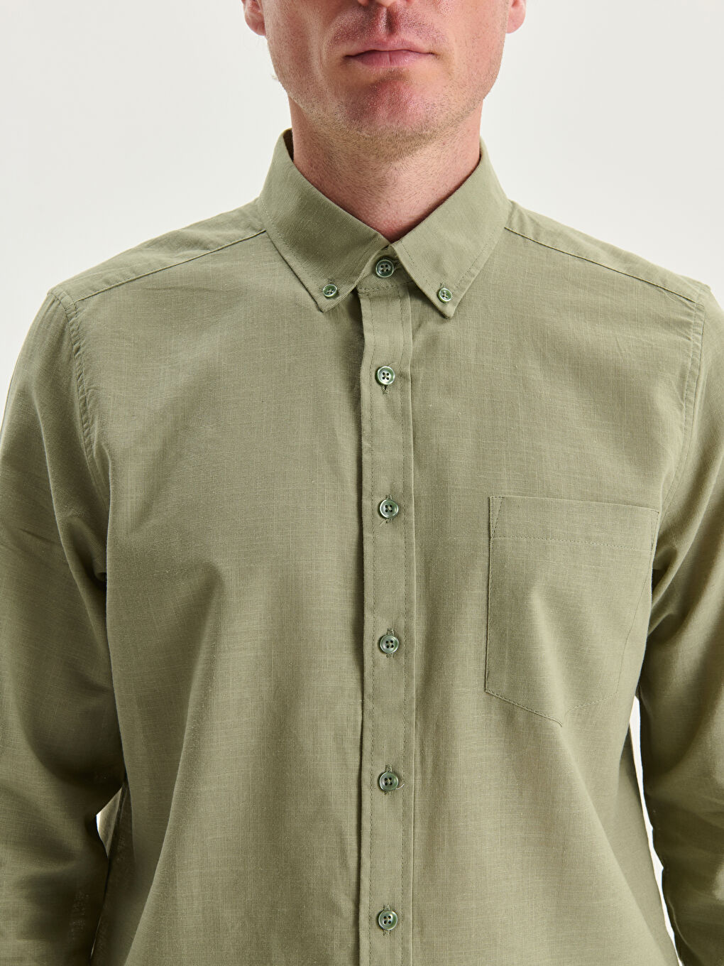 Regular Fit Long Sleeve Linen Blend Men's Shirt -S53339Z8-DBV