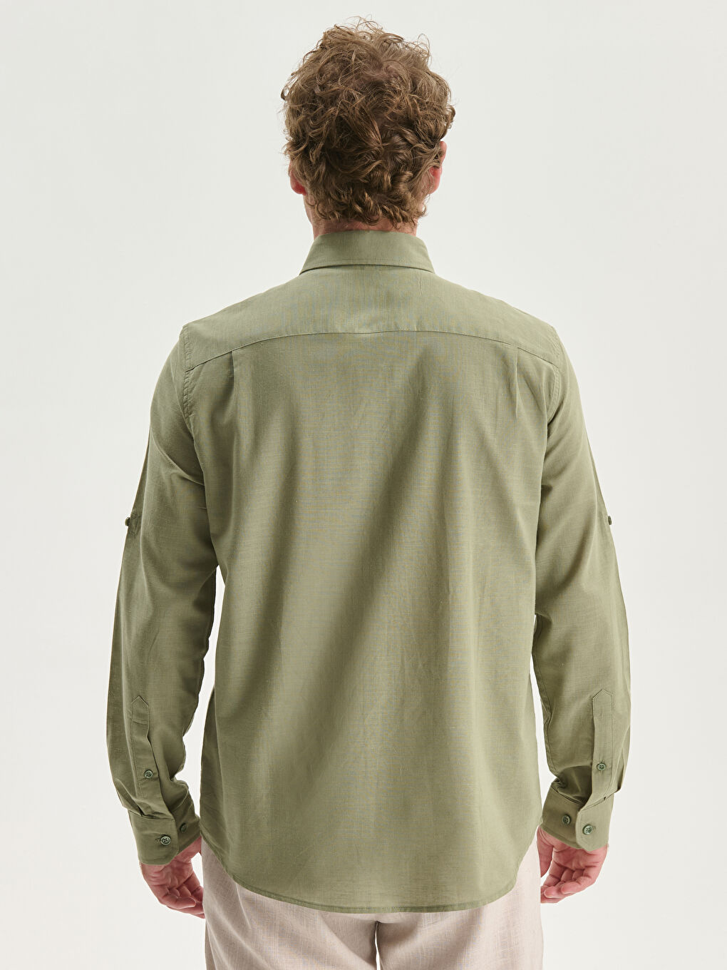 Regular Fit Long Sleeve Linen Blend Men's Shirt -S53339Z8-DBV