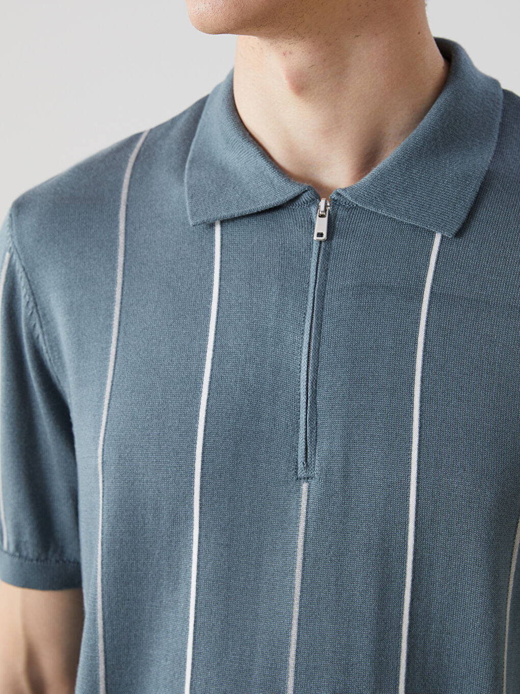 Polo Neck Short Sleeve Striped Men's Knitwear Sweater -S53346Z8-VHW