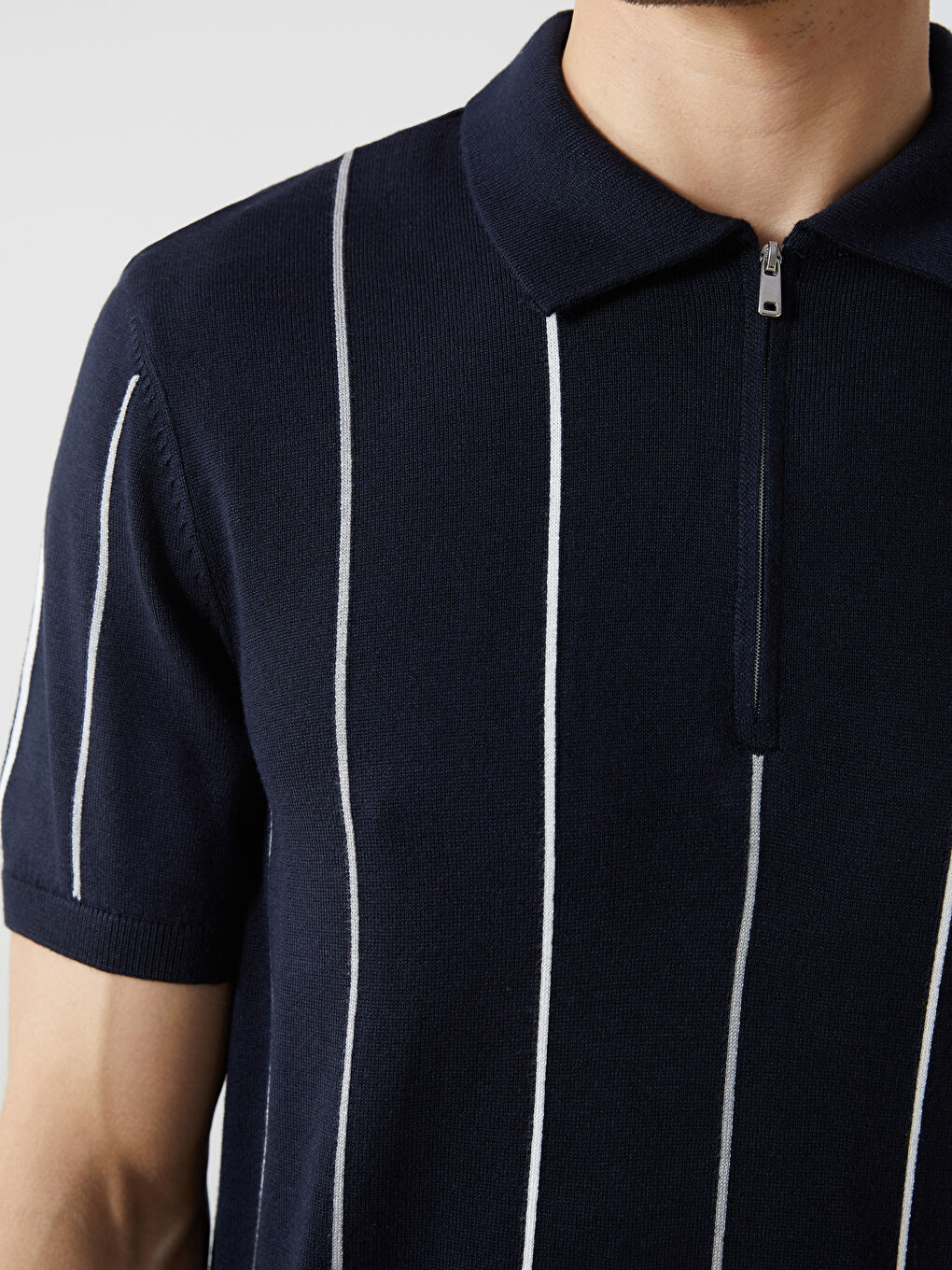 Polo Neck Short Sleeve Striped Men's Knitwear Sweater -S53346Z8-RFH