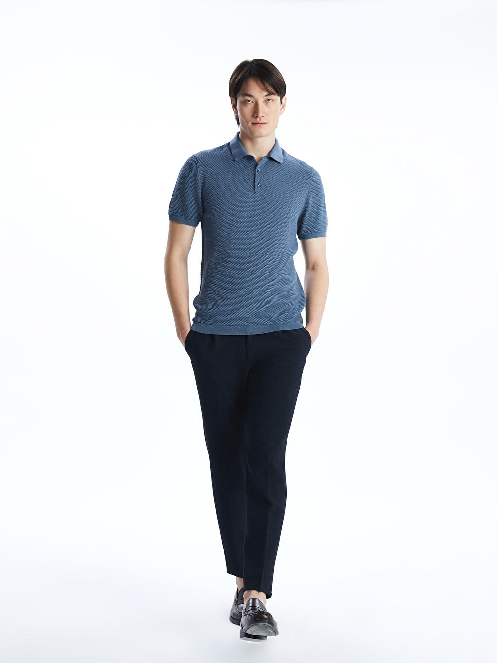Polo Neck Short Sleeve Men's Tricot Sweater -S53397Z8-KJF