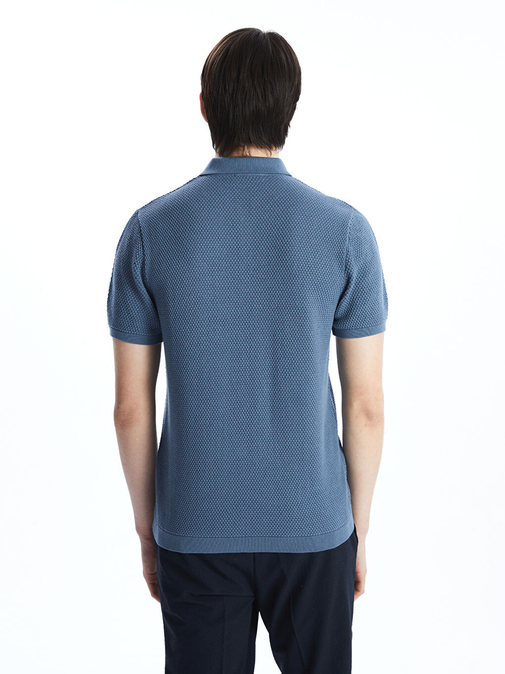Polo Neck Short Sleeve Men's Tricot Sweater -S53397Z8-KJF