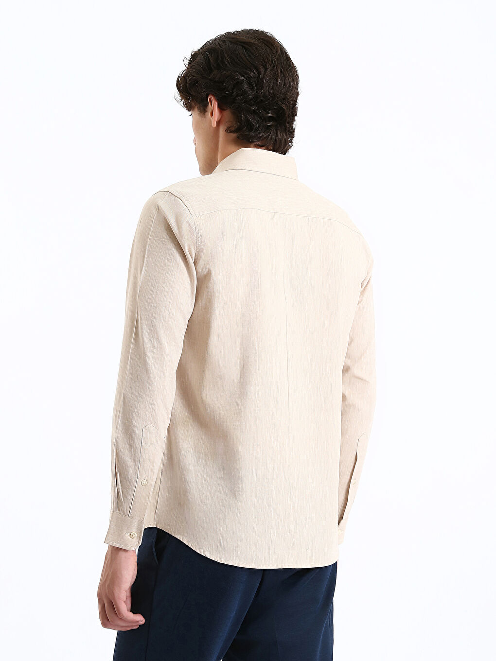 Chemise pour Hommes en Mélange de Lin à Manches Longues Coupe Régulière-4