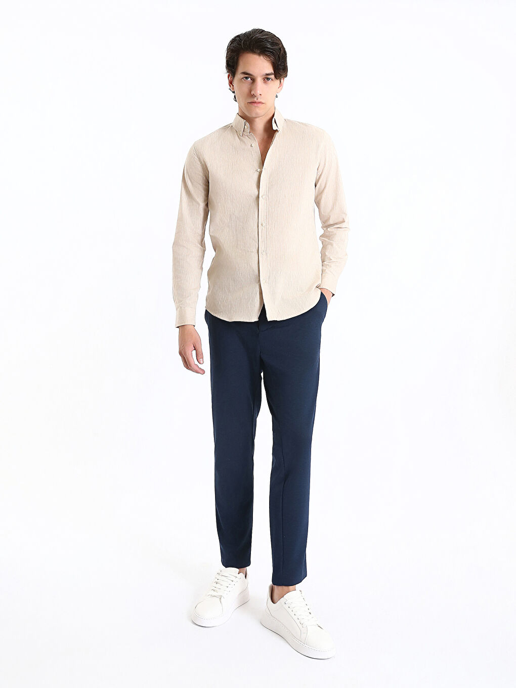Chemise pour Hommes en Mélange de Lin à Manches Longues Coupe Régulière-1