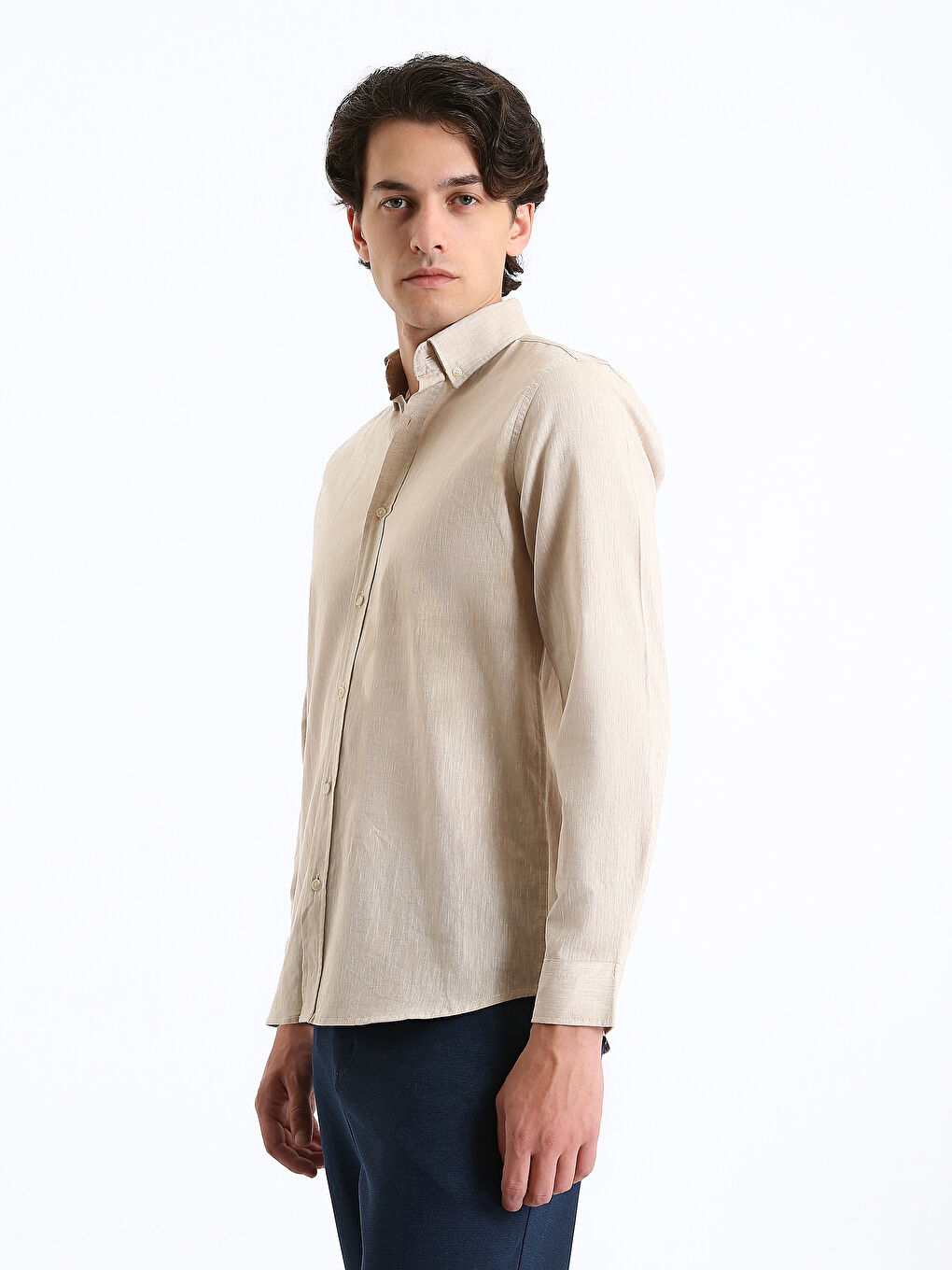 Chemise pour Hommes en Mélange de Lin à Manches Longues Coupe Régulière-3
