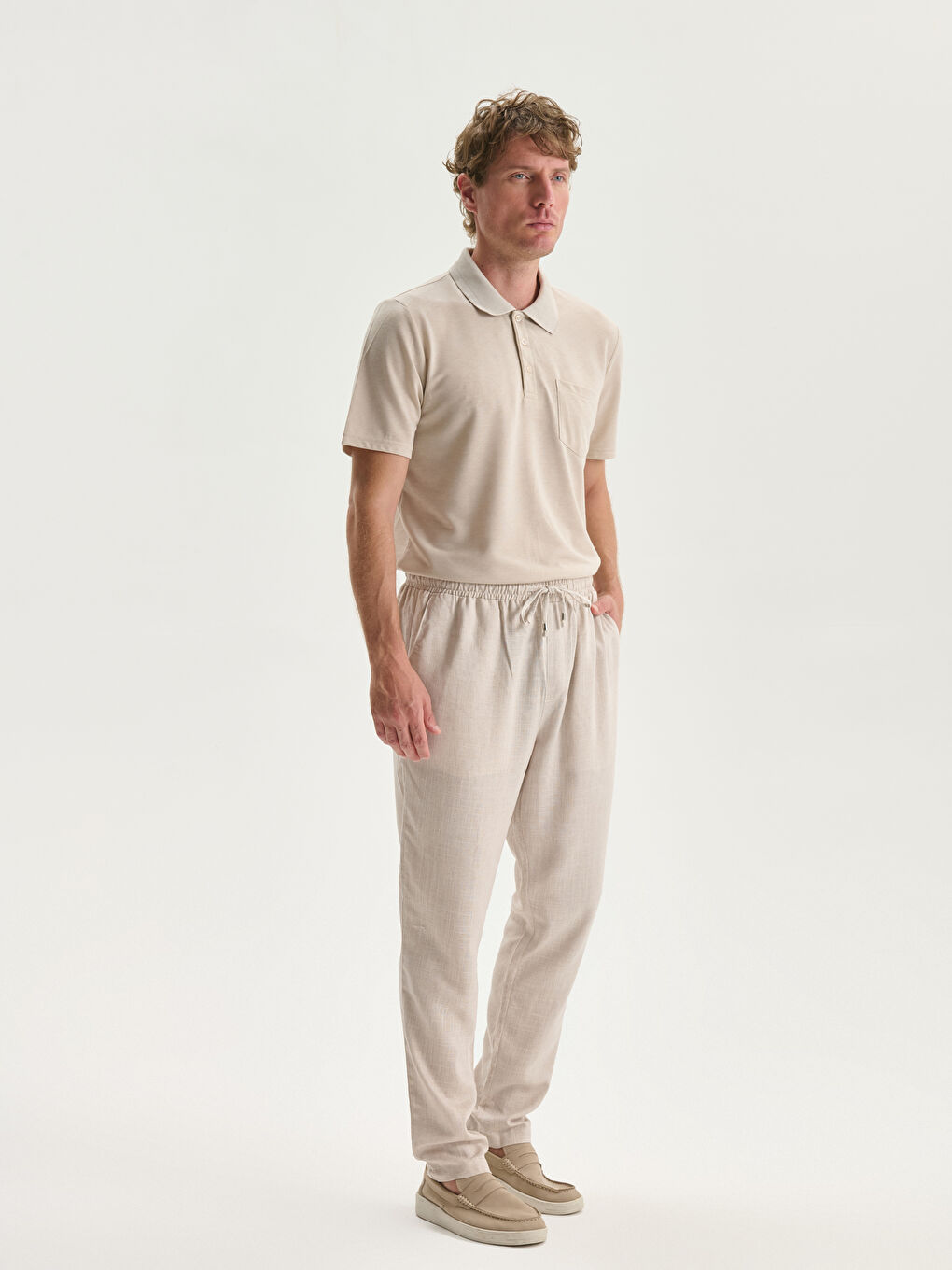 بنطلون خليط كتان بقصة عادية للرجال