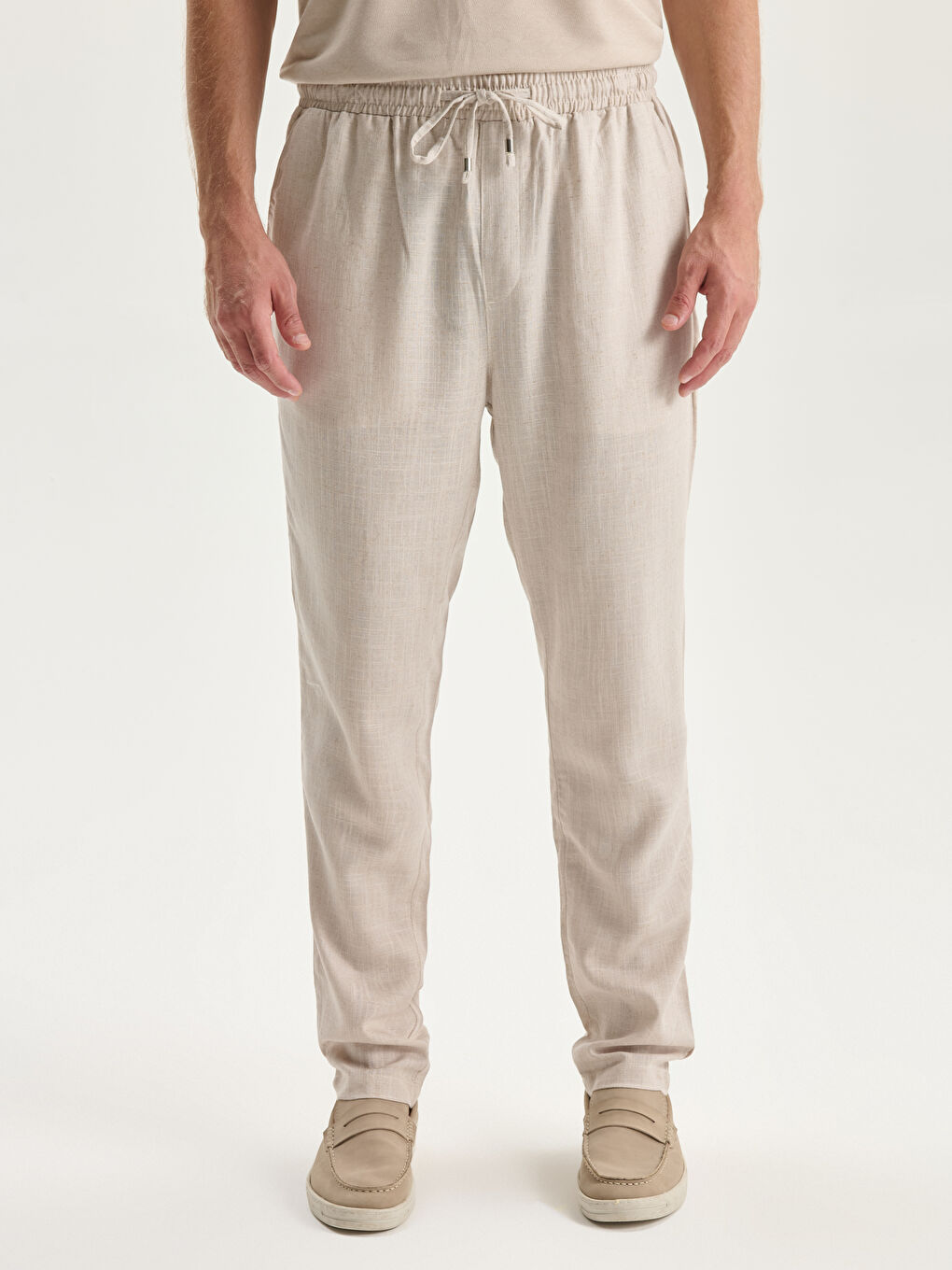 بنطلون خليط كتان بقصة عادية للرجال-1