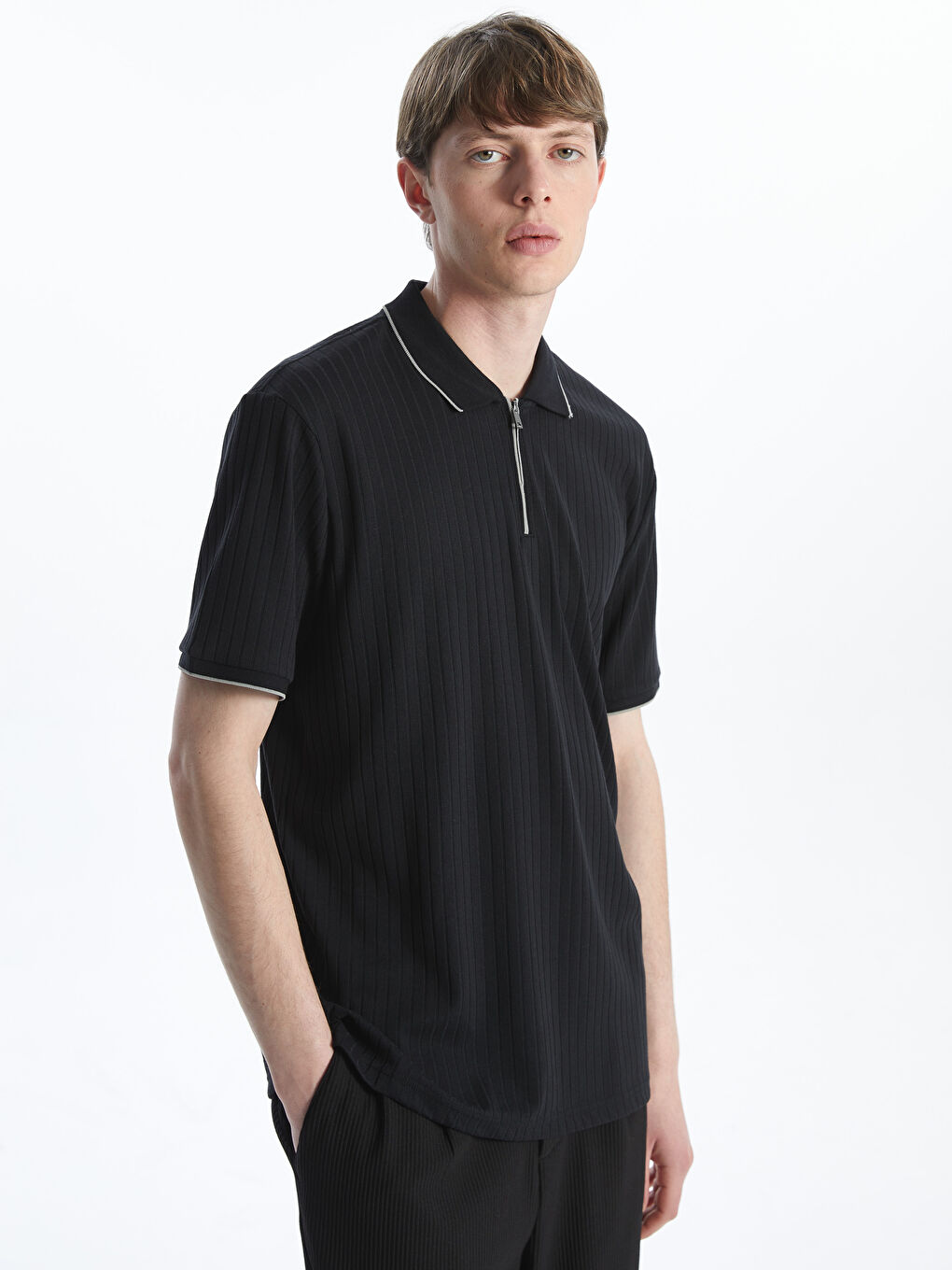 Polo Neck Men's Textured T-Shirt -S53481Z8-CVL