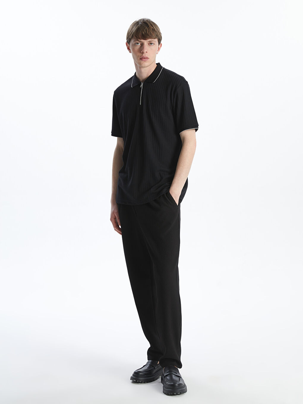 Polo Neck Men's Textured T-Shirt -S53481Z8-CVL