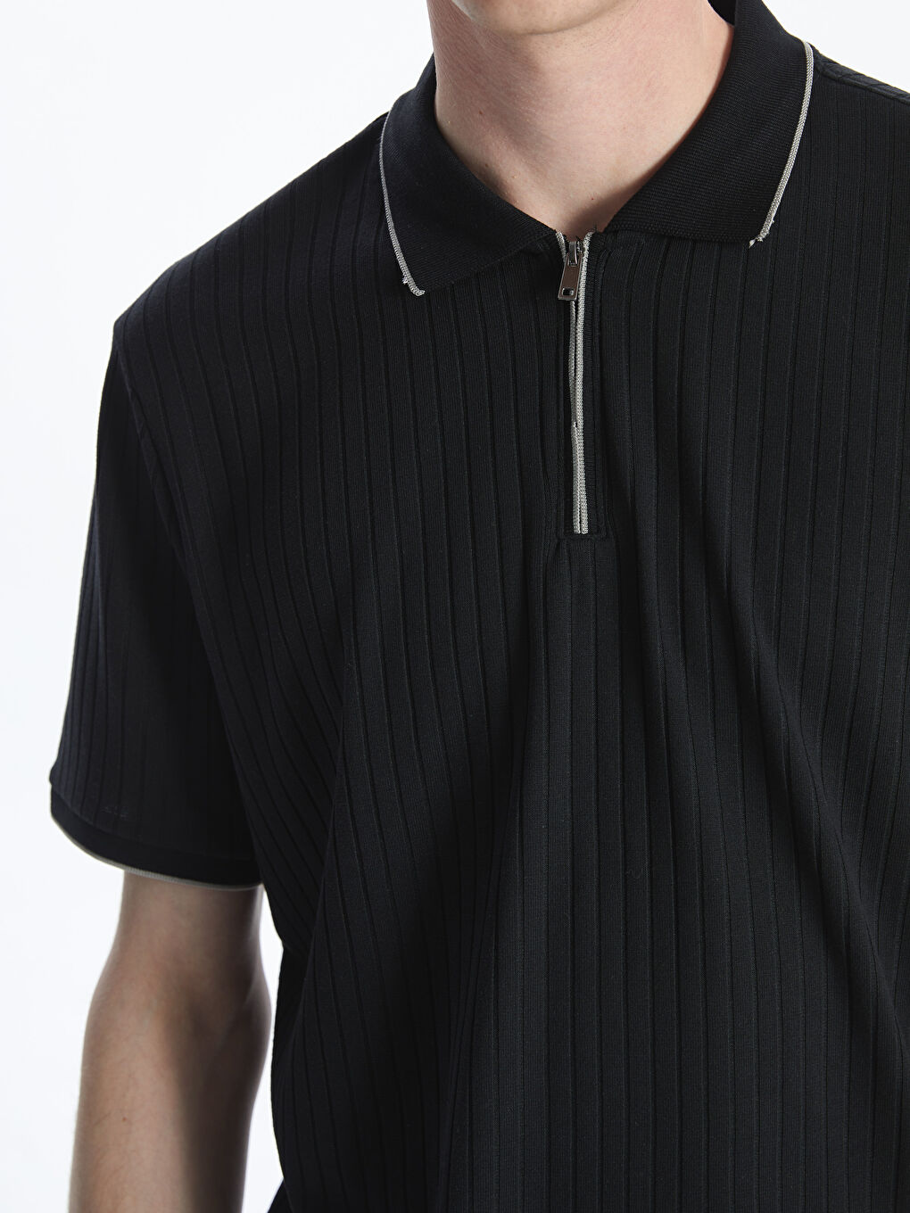 Polo Neck Men's Textured T-Shirt -S53481Z8-CVL