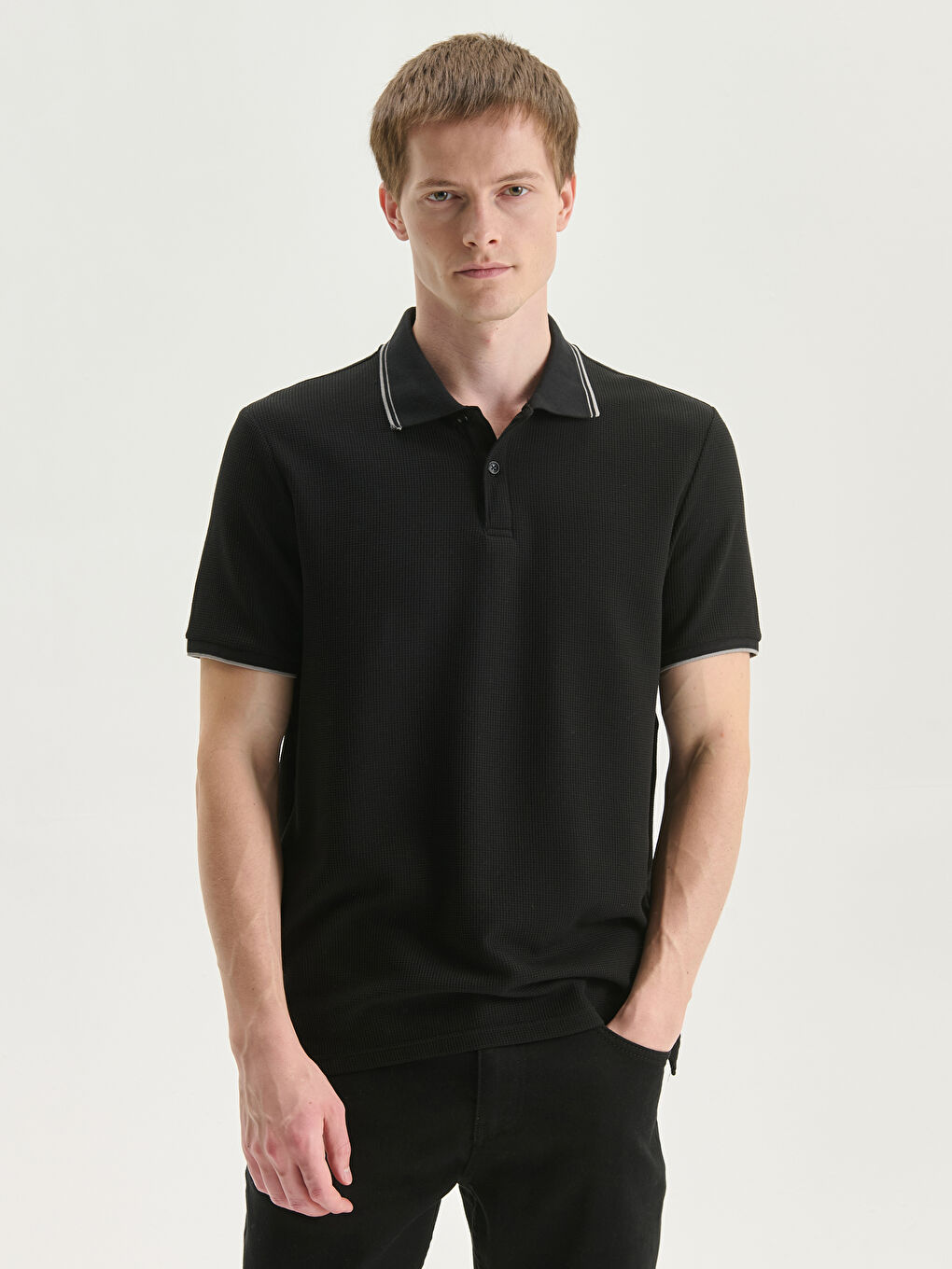 Polo Neck Men's Textured T-Shirt -S53482Z8-CVL