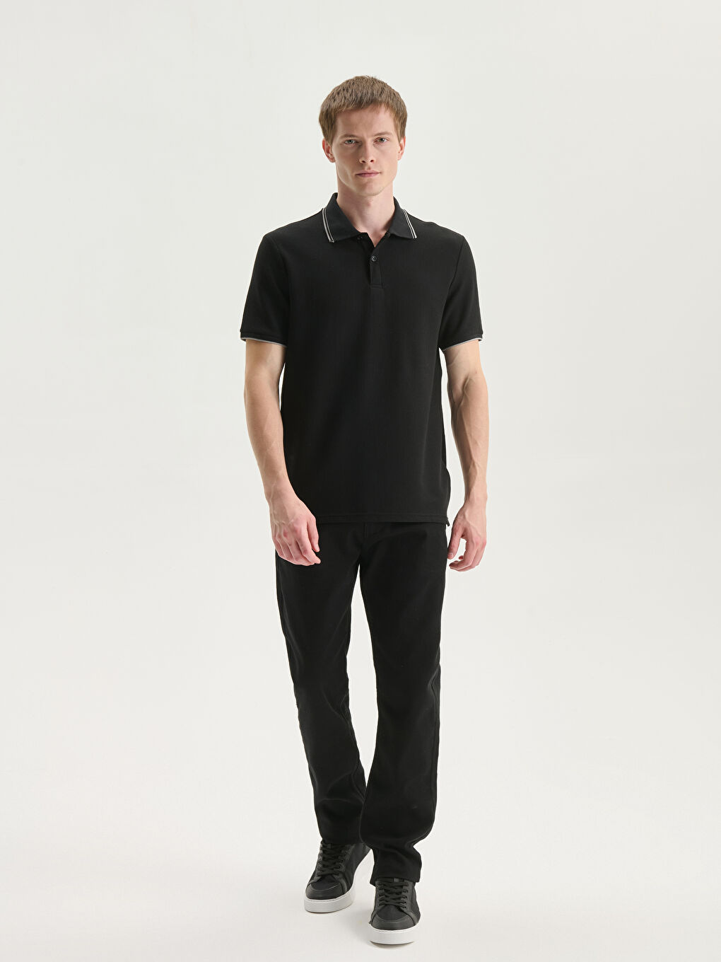 Polo Neck Men's Textured T-Shirt -S53482Z8-CVL