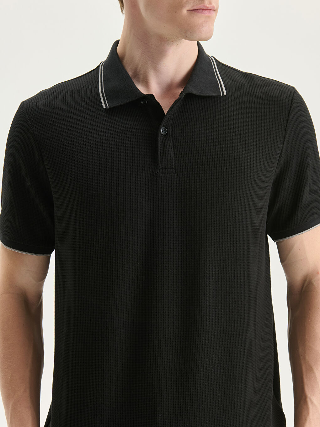 Polo Neck Men's Textured T-Shirt -S53482Z8-CVL