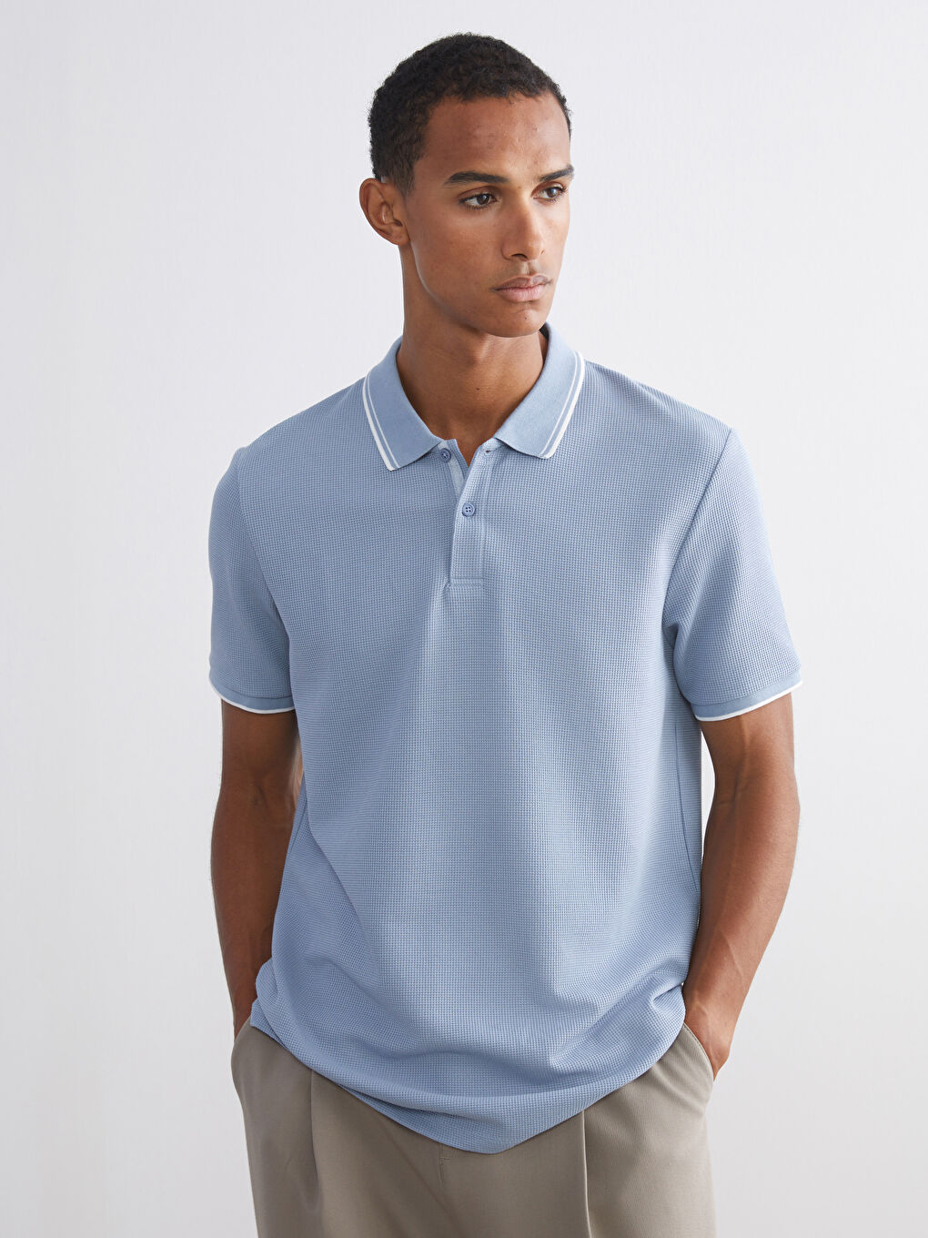 Polo Neck Men's Textured T-Shirt