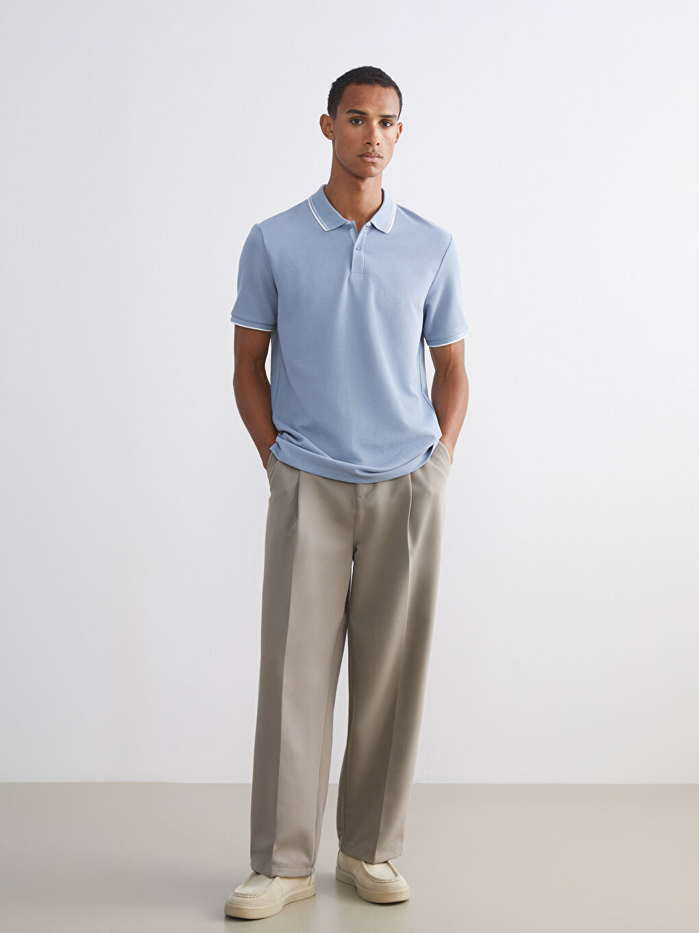 Polo Neck Men's Textured T-Shirt-1