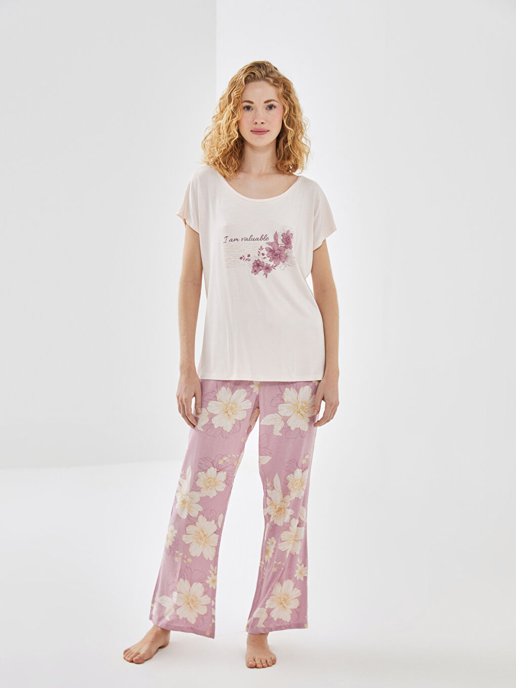 Crew Neck Floral Women’S Pajama Set -S53526Z8-LSD