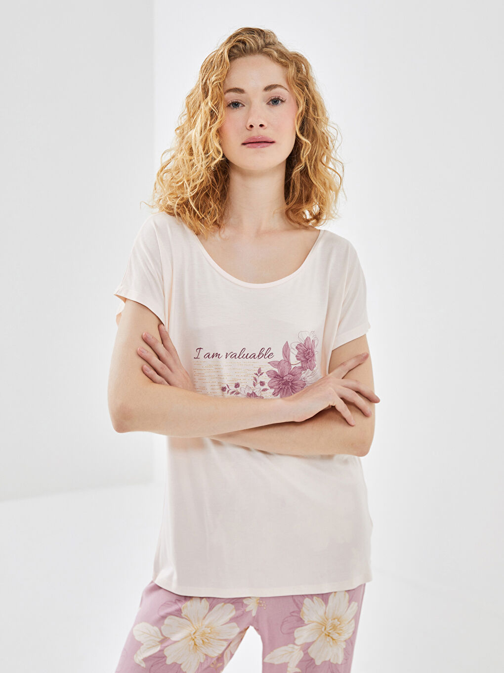 Crew Neck Floral Women’S Pajama Set -S53526Z8-LSD