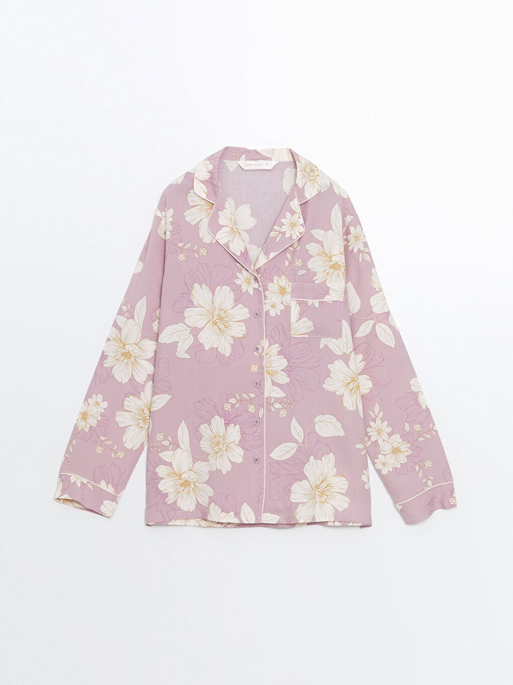 Lila Gömlek Yaka Çiçekli Kadın Pijama Üstü-1