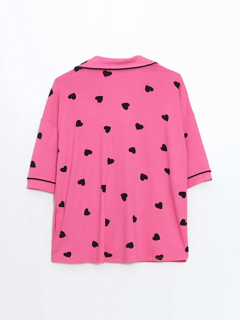 Pembe Gömlek Yaka Baskılı Kadın Pijama Üstü-1
