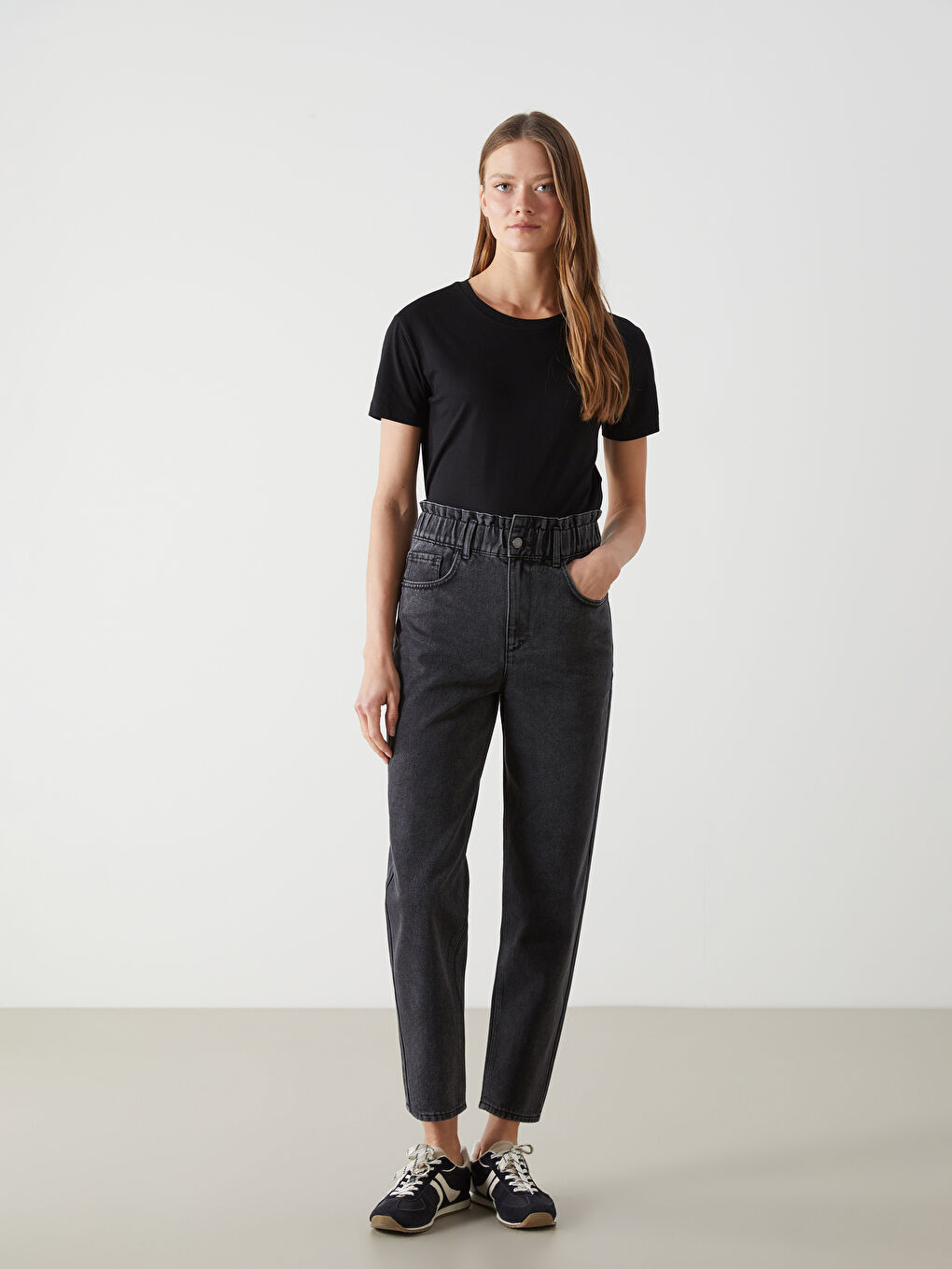 Elasticated Waist Slouchy Fit Women's Jeans -S53566Z8-GRD