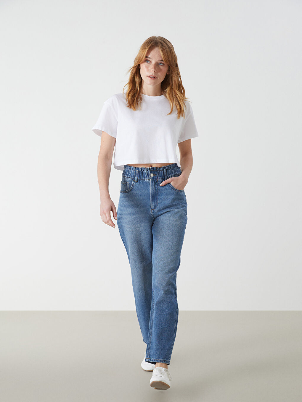 Elasticated Waist Slouchy Fit Women's Jeans -S53567Z8-507