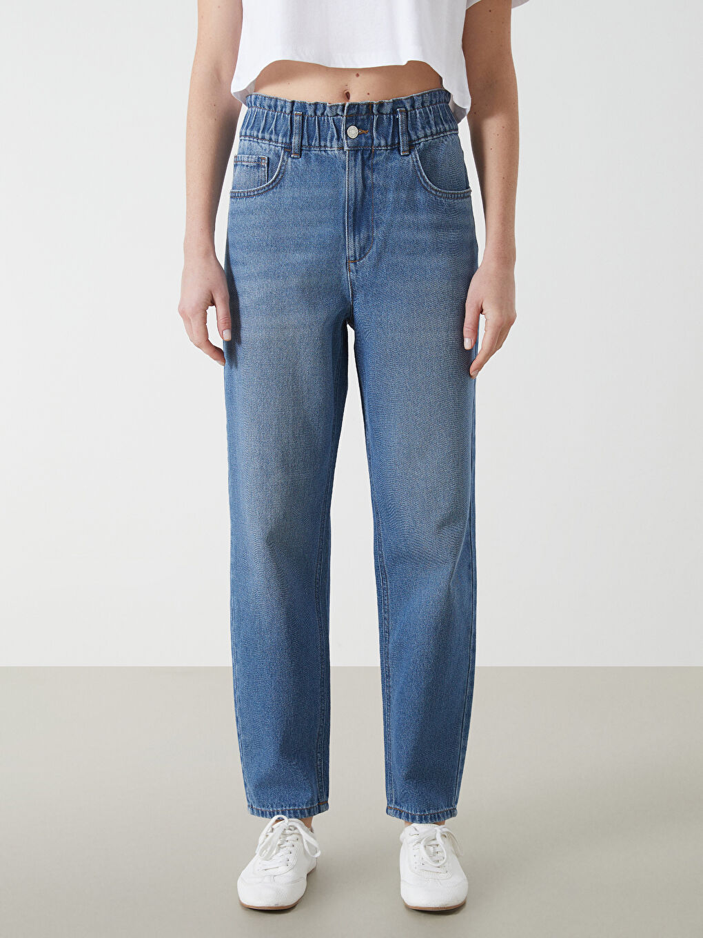 Elasticated Waist Slouchy Fit Women's Jeans -S53567Z8-507
