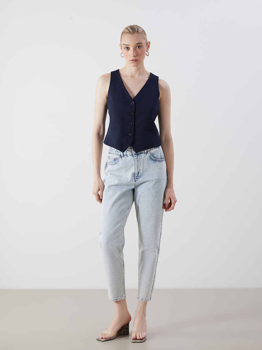 Elasticated Waist Slouchy Fit Women's Jeans -S53568Z8-311
