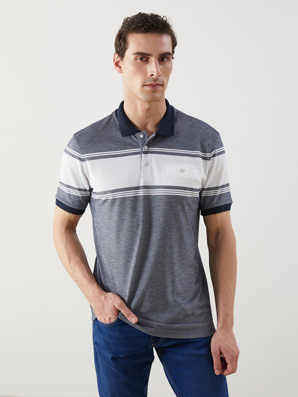 Polo Collar Striped Pique Men's T-Shirt -S53702Z8-LGS