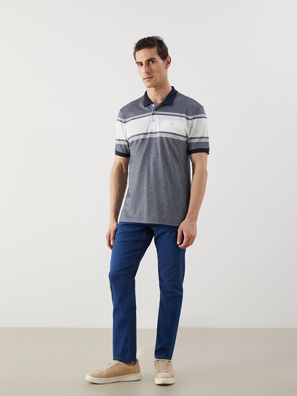 Polo Collar Striped Pique Men's T-Shirt -S53702Z8-LGS