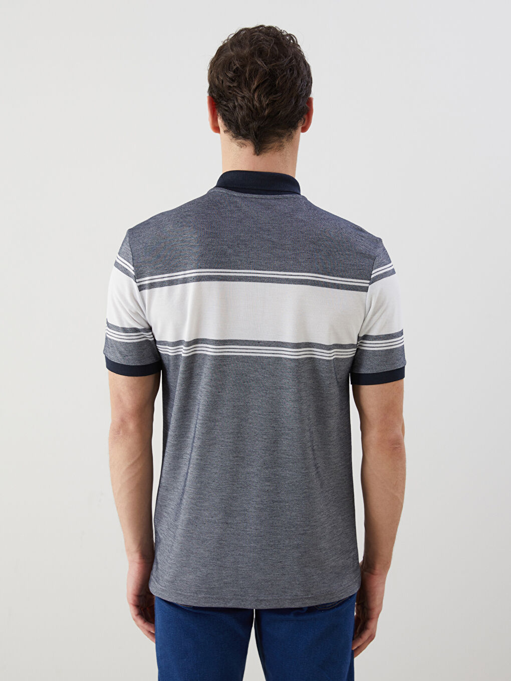 Polo Collar Striped Pique Men's T-Shirt -S53702Z8-LGS